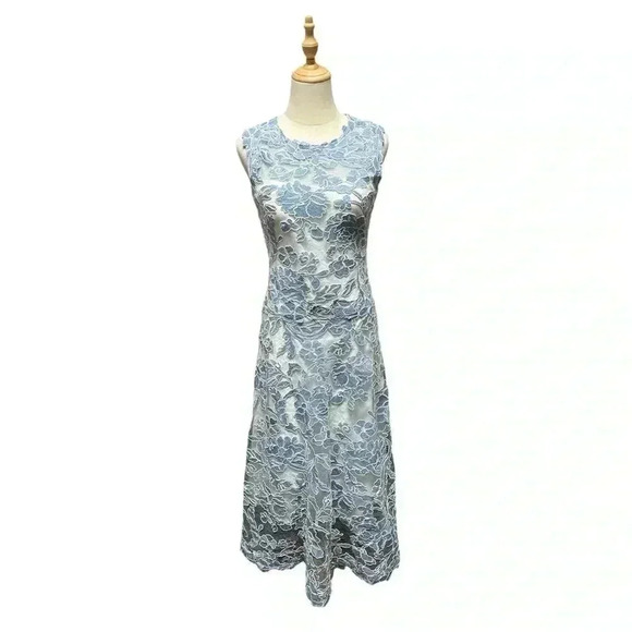 Betsy & Adam Blue Lace Overlay Midi Dress Size 6 - Picture 1 of 10